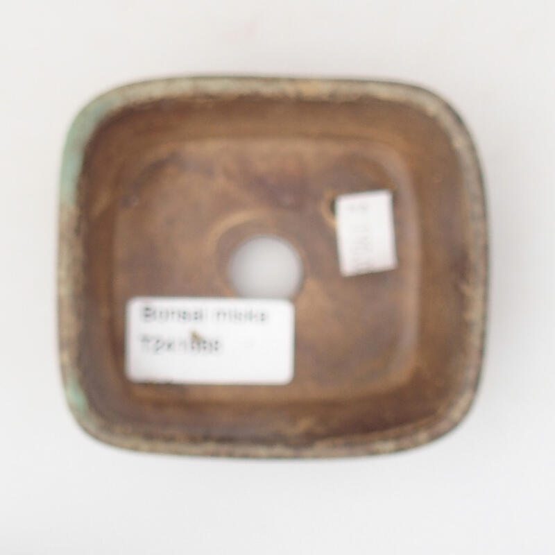 Bonsaischaal van keramiek 9 x 8 x 3,5 cm, kleur bruin-groen