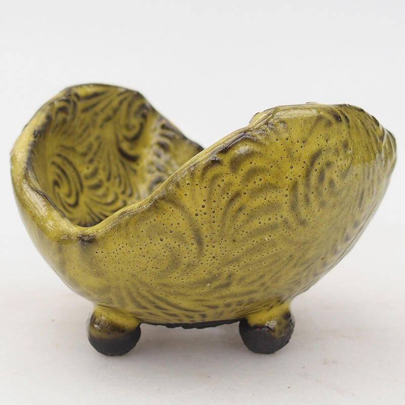 Keramische schelp 8 x 8 x 5,5 cm , kleur groen-geel