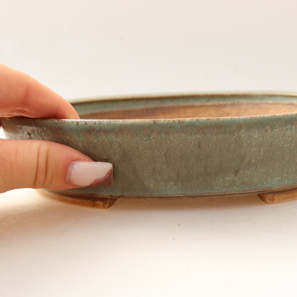 Bonsaischaal van keramiek 21 x 19 x 4,5 cm, groen