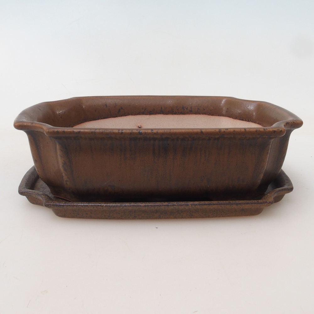 Bonsai kom + schotel H03 - 16,5 x 12 x 4,5 cm - bruin