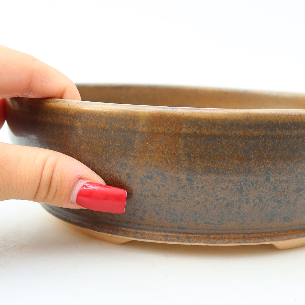 Keramische bonsaischaal 19,5 x 19,5 x 6,5 cm, kleur bruin