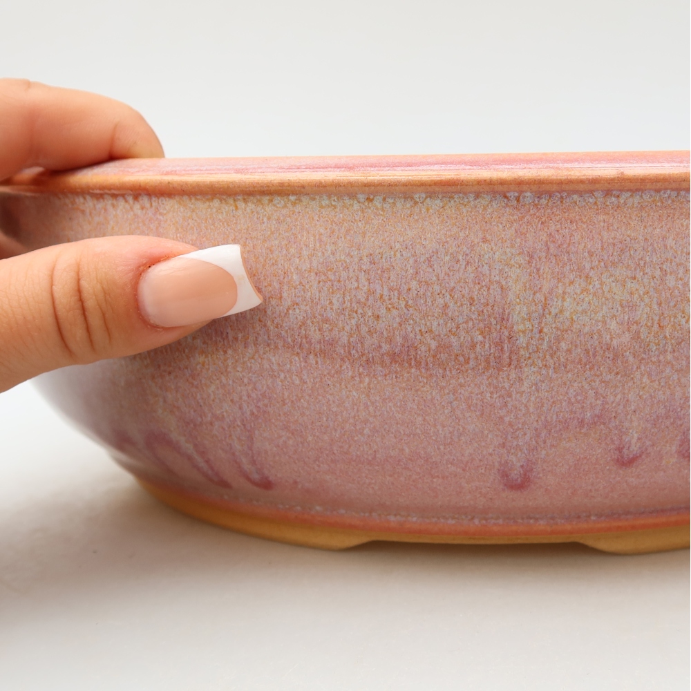 Keramische bonsaischaal 26,5 x 26,5 x 7,5 cm, kleur roze