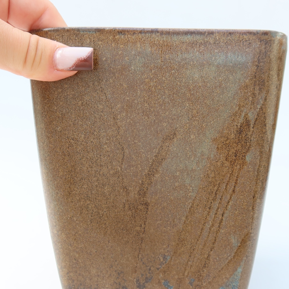 Keramische bonsaipot 13,5 x 13,5 x 15 cm, kleur bruin