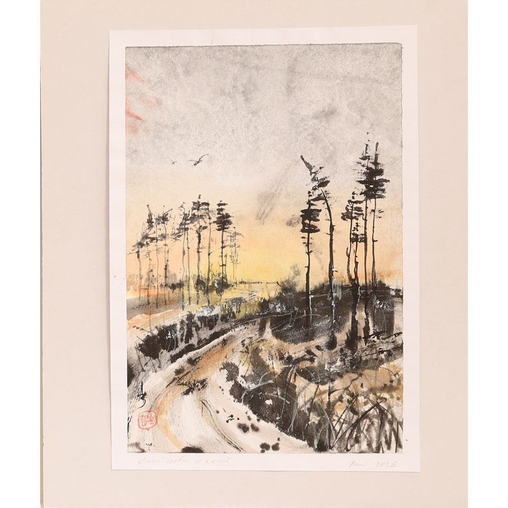 Kalligrafie - Een bospad in de winter