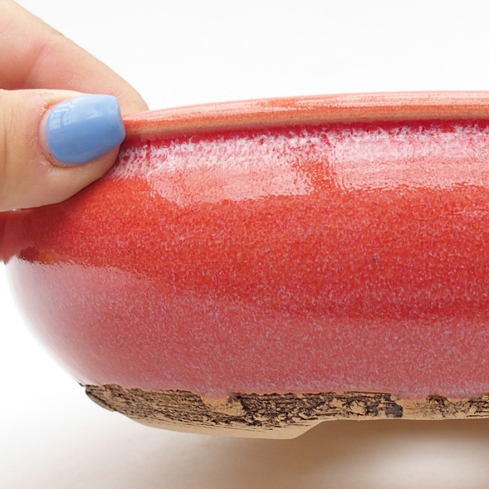 Bonsaischaal van keramiek 19 x 19 x 6 cm, kleur rood