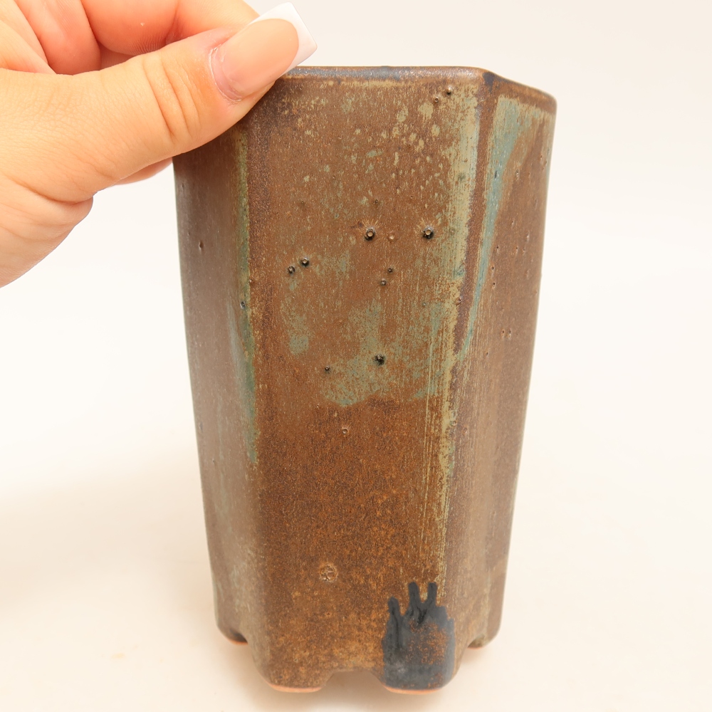 Keramische bonsaipot 9,5 x 8,5 x 14 cm, kleur bruin