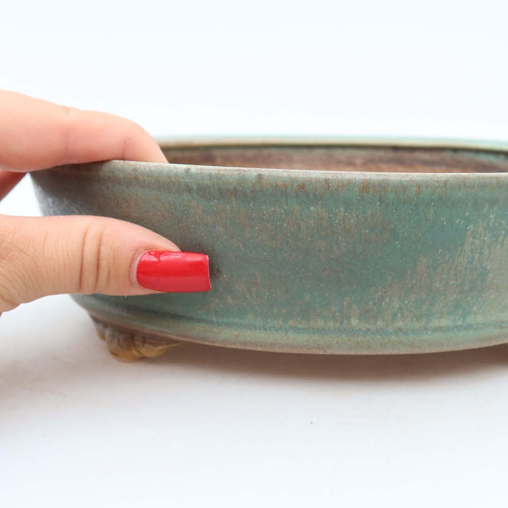 Bonsaischaal van keramiek 21,5 x 21,5 x 6 cm, groen