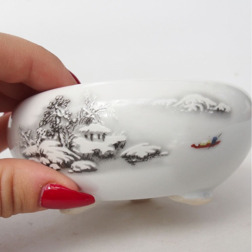 Bonsaischaal van keramiek 10 x 10 x 5 cm, kleur wit