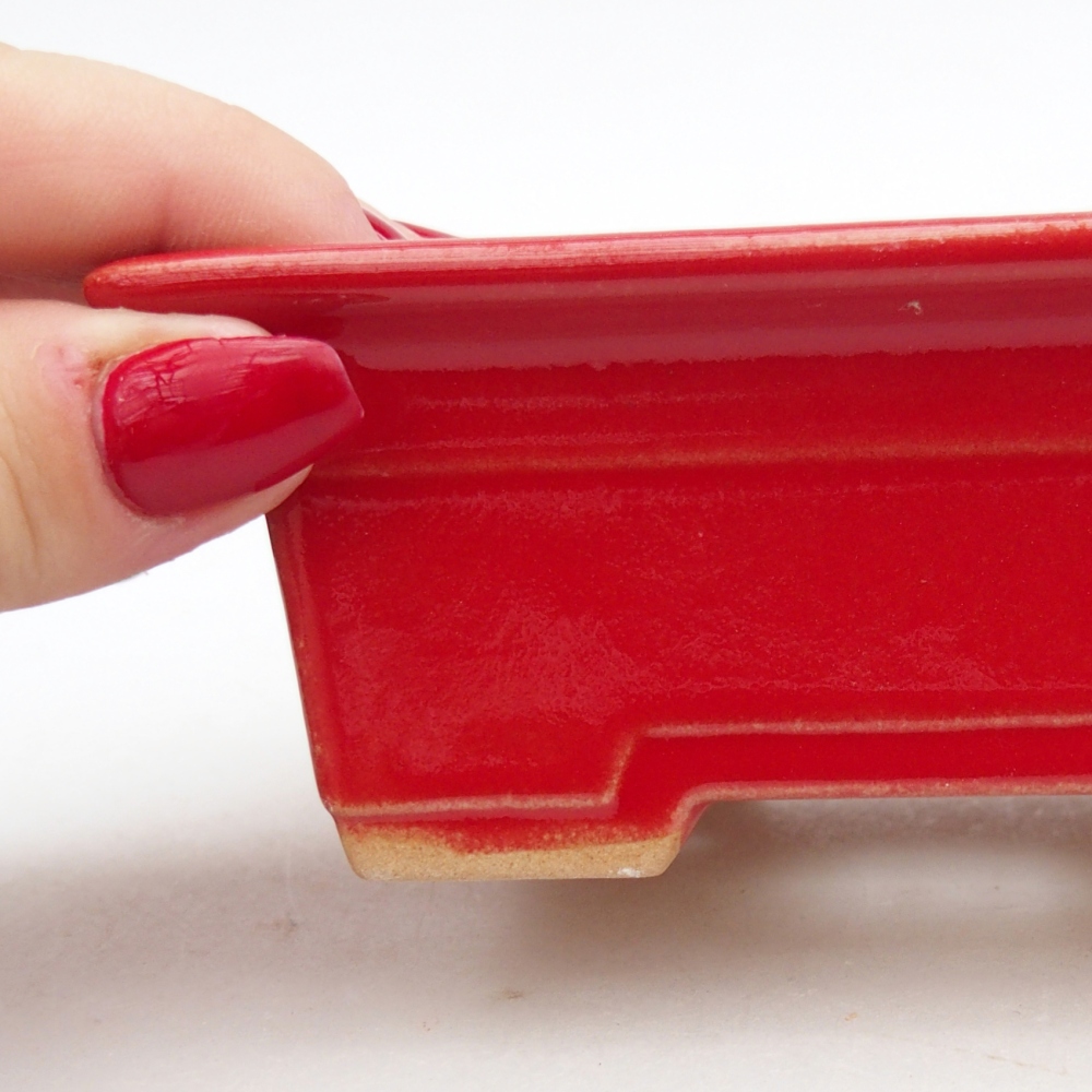 Bonsaischaal van keramiek 26 x 26 x 8 cm, kleur rood