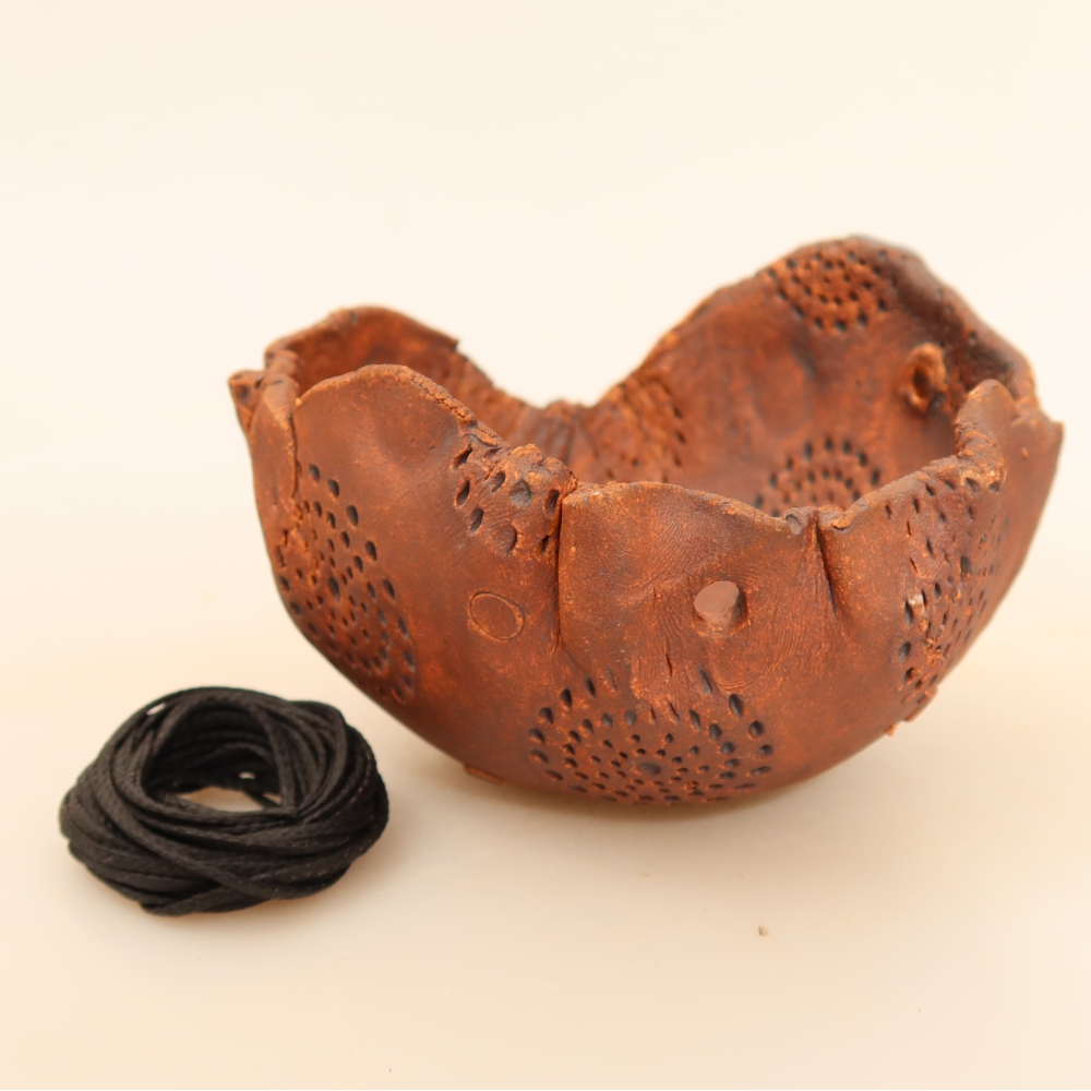 Keramische schaal voor Kokedama, 10 x 10 x 6,5 cm, kleur: bruin