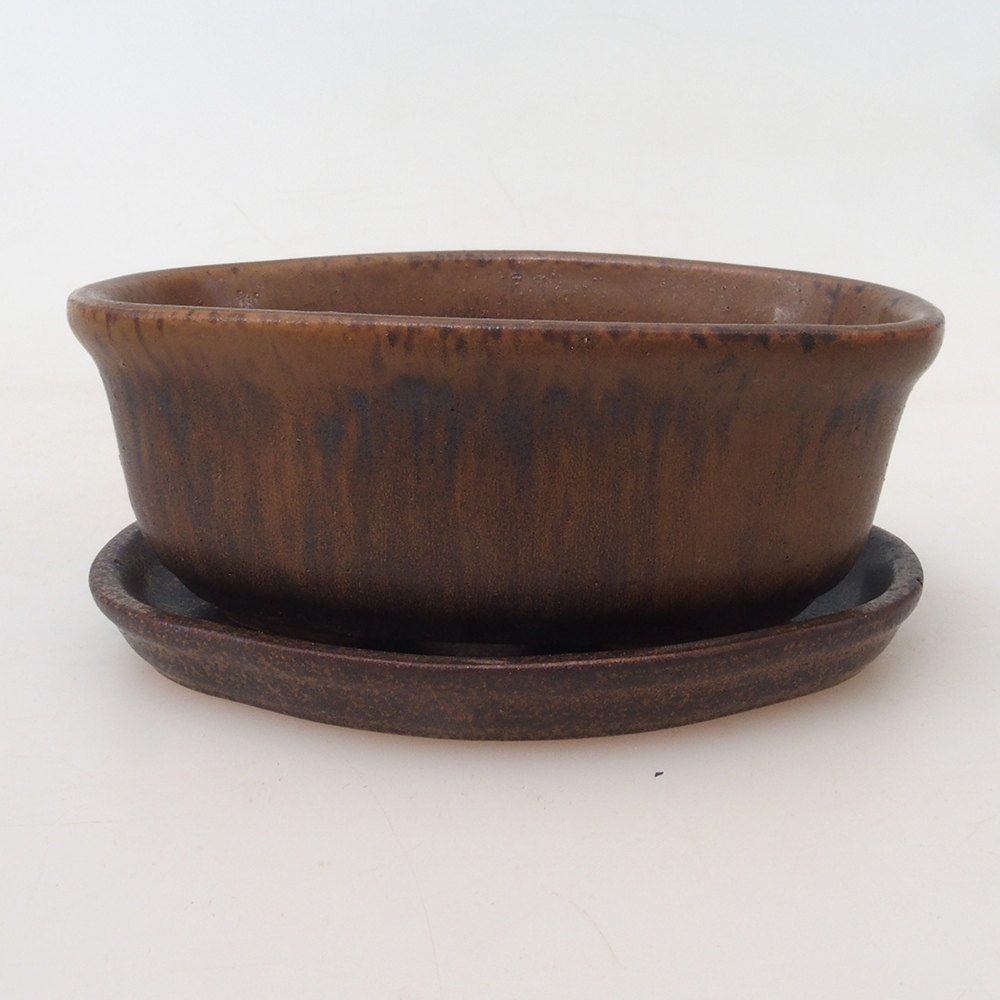 Bonsai kom + schotel H05 - 11 x 8 x 4 cm - bruin