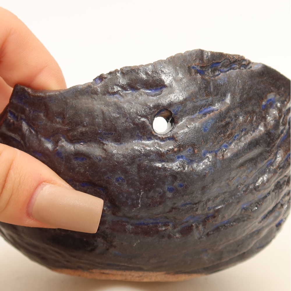 Keramische schaal voor Kokedama, 12,5 x 12 x 7 cm, kleur: blauw