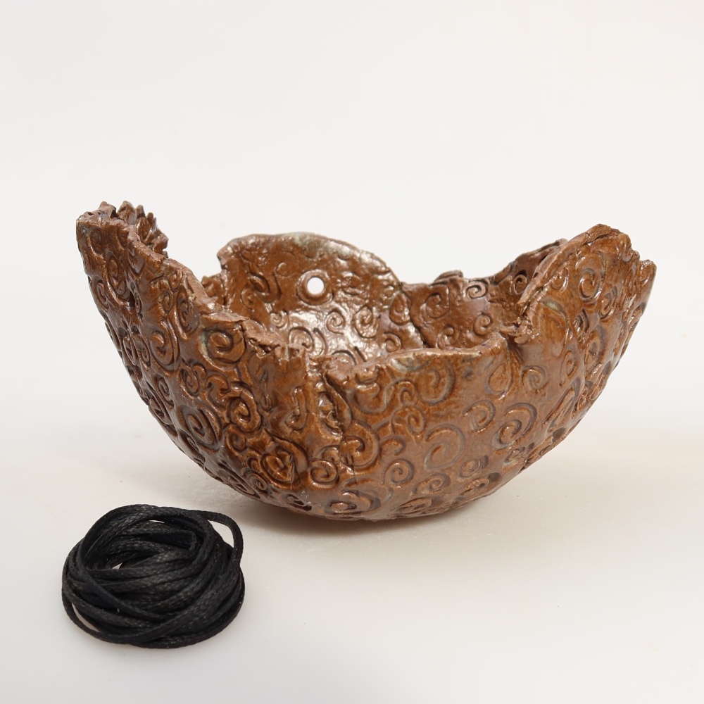 Keramische schaal voor kokedama, 13 x 12,5 x 8 cm, kleur: bruin