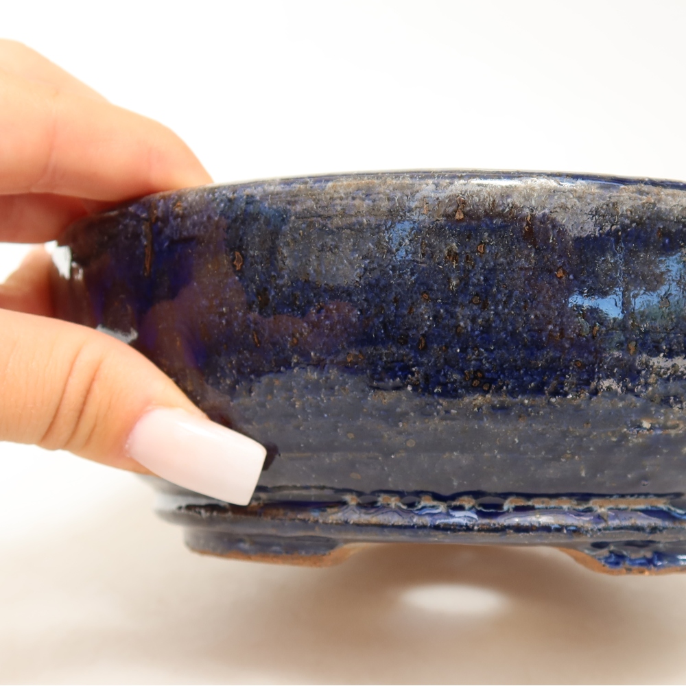 Bonsaischaal van keramiek 17 x 17 x 6 cm, kleur blauw