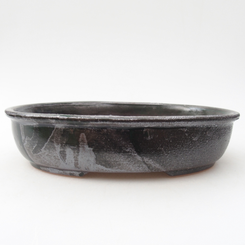 Bonsaischaal van keramiek 22 x 17 x 5 cm, metallic groen