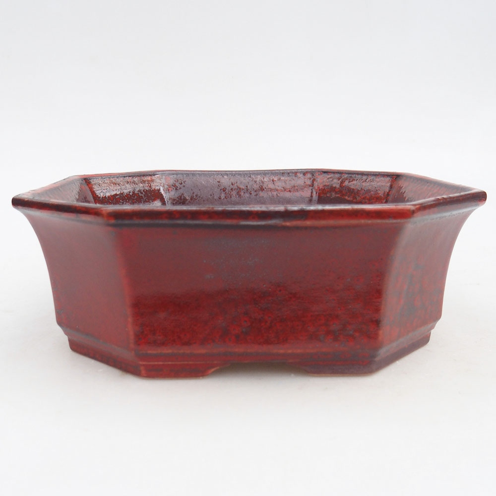Bonsaischaal van keramiek 17,5 x 17,5 x 6 cm, kleur rood