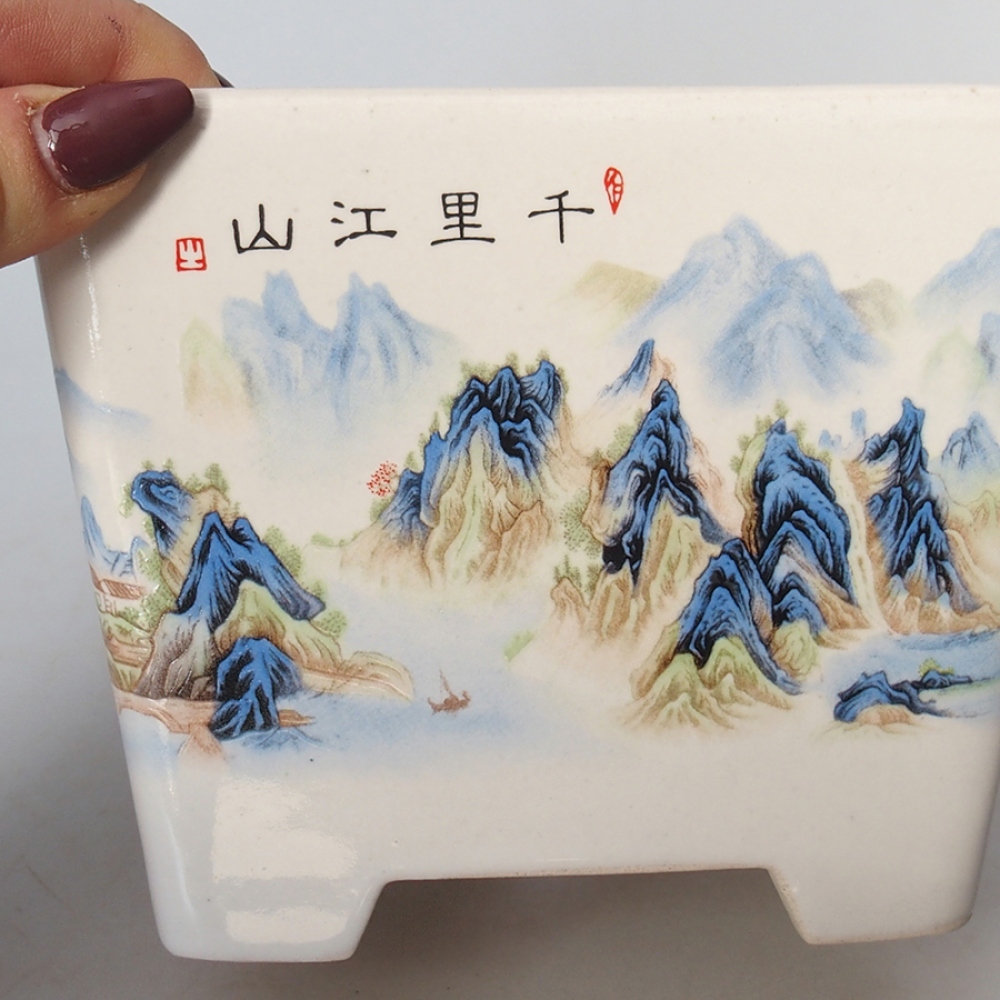 Bonsaischaal van keramiek 14 x 14 x 11 cm, kleur wit