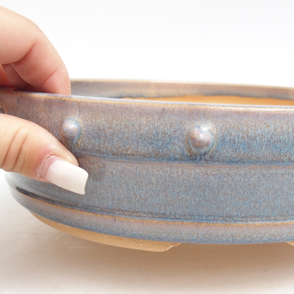 Bonsaischaal van keramiek 23 x 23 x 6 cm, kleur blauw