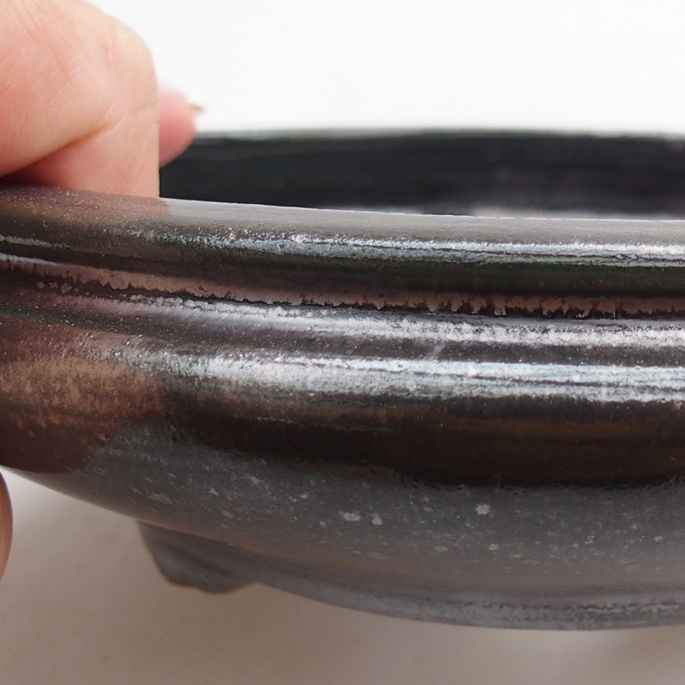 Bonsaischaal van keramiek 15 x 15 x 4,5 cm, metaalkleur