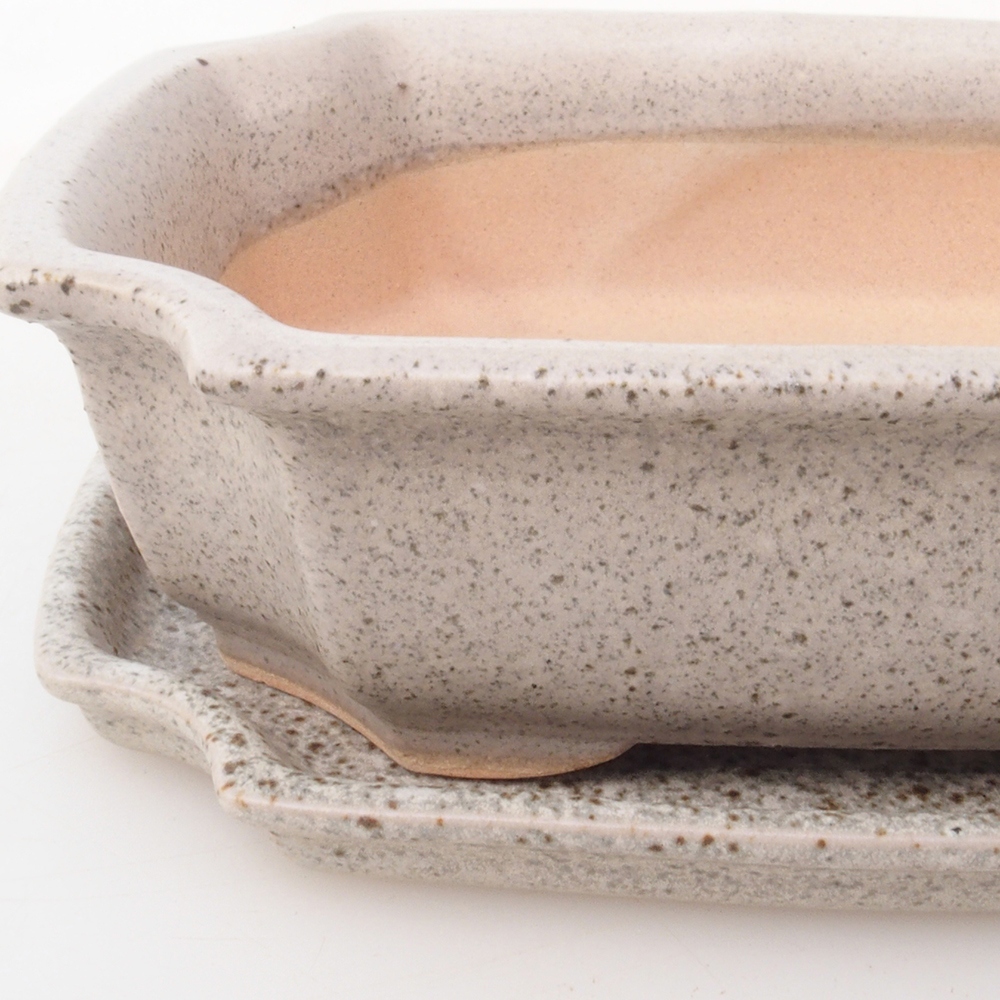 Bonsai kom + schotel H17 - 15 x 10 x 4 cm - beige