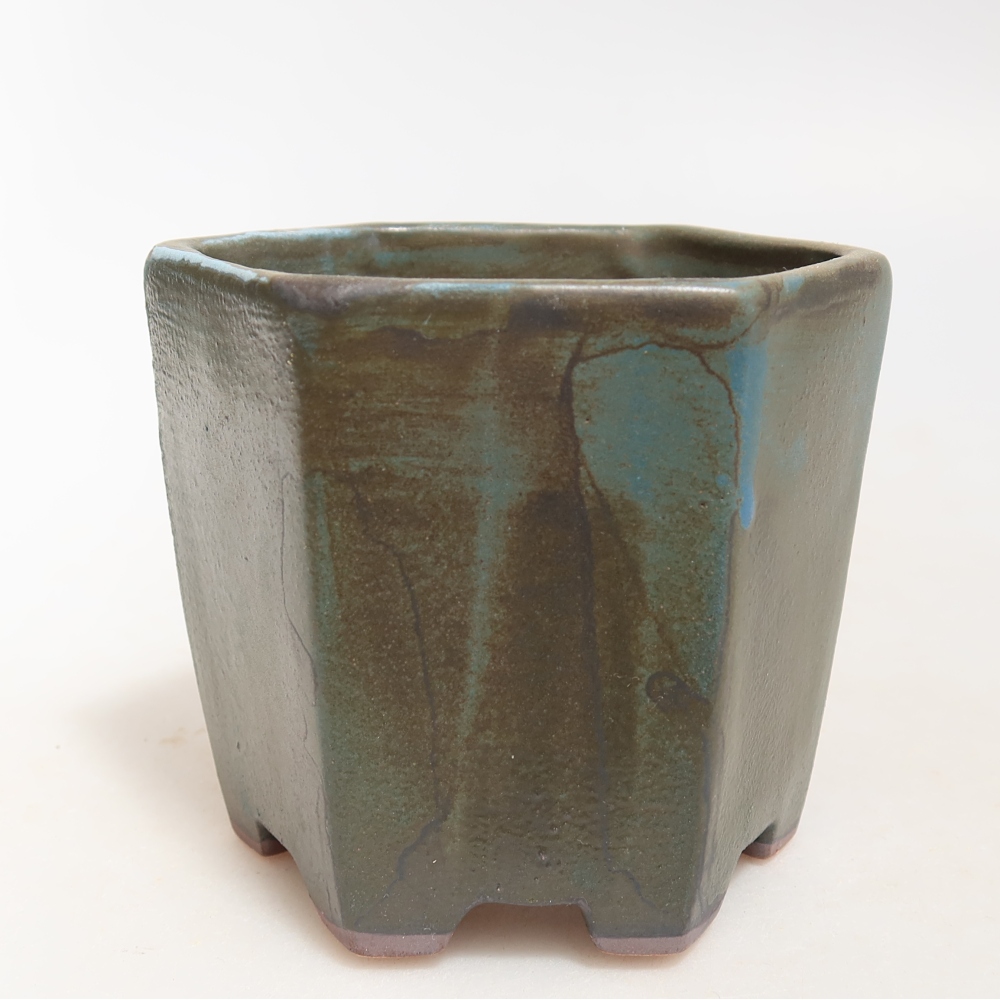 Keramische bonsaischaal 9 x 8,5 x 8 cm, kleur bruinblauw