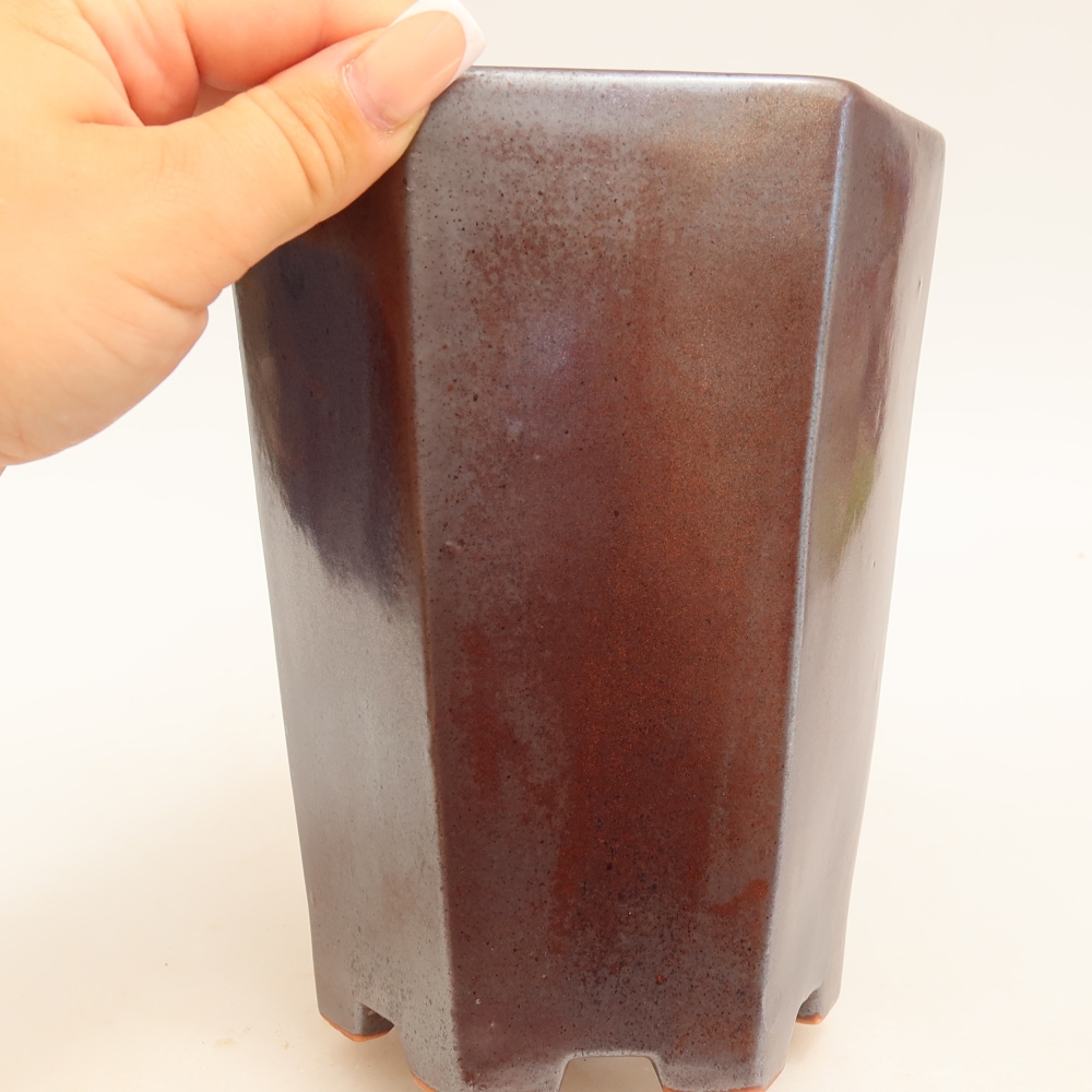 Keramische bonsaipot 13 x 12 x 17 cm, metaalachtige kleur