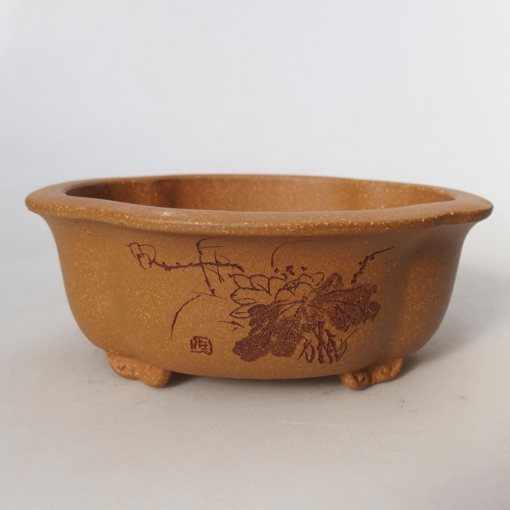 Bonsaischaal van keramiek 15,5 x 13 x 6 cm, kleur oker