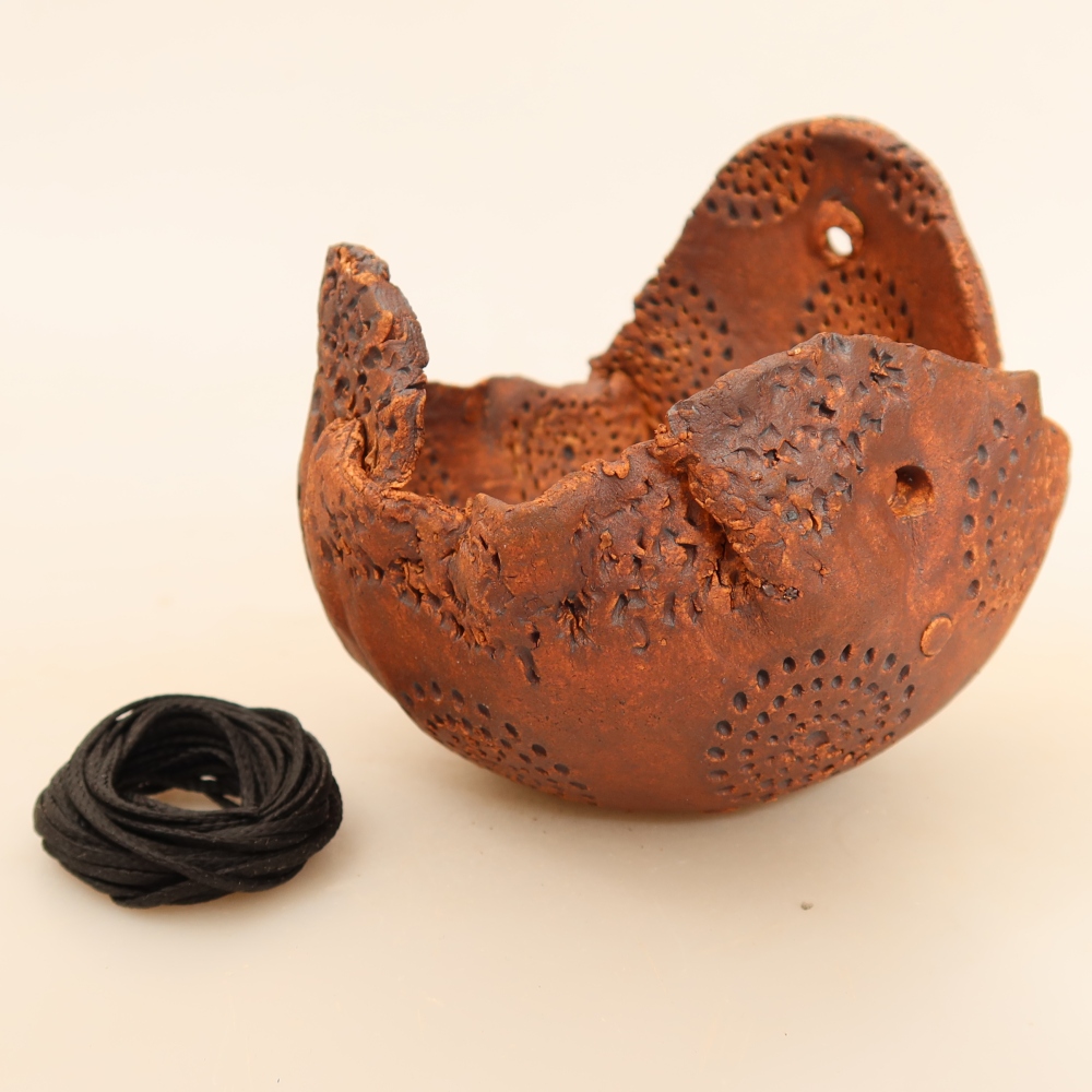 Keramische schaal voor kokedama, 10 x 9 x 9 cm, kleur: bruin