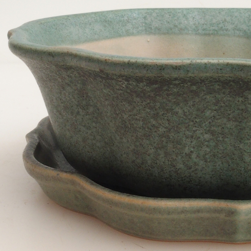 Bonsai kom + schotel H06 - 14,5 x 14,5 x 5 cm - groen