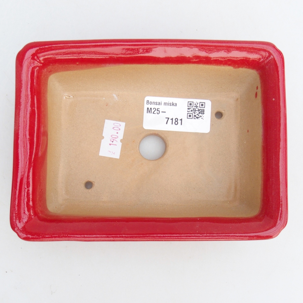 Bonsaischaal van keramiek 26 x 26 x 8 cm, kleur rood