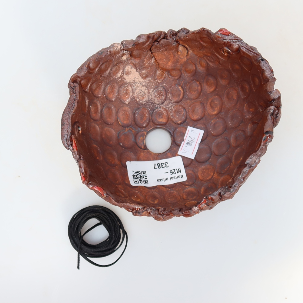 Keramische schaal voor kokedama, 13 x 12 x 7,5 cm, kleur: bruin