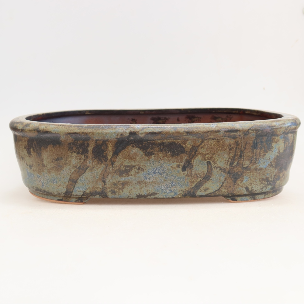 Keramische bonsaipot 31,5 x 24 x 8 cm, kleur bruinblauw
