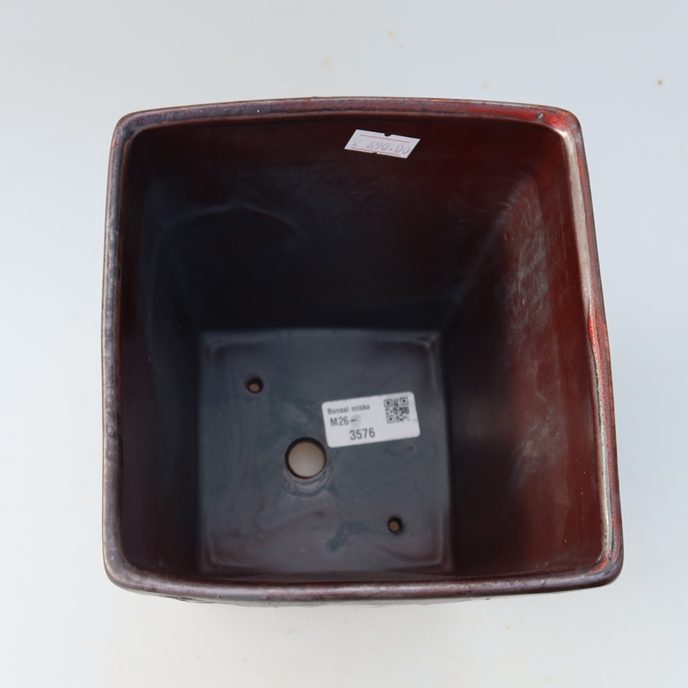 Bonsaischaal van keramiek 15 x 15 x 19,5 cm, metaalkleur
