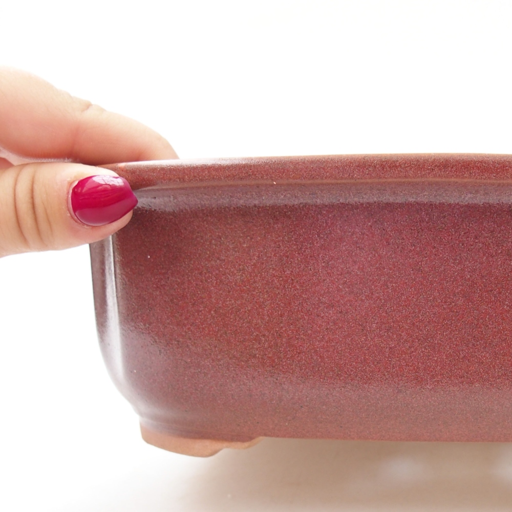 Bonsaischaal van keramiek 24,5 x 21 x 7 cm, kleur bordeauxrood