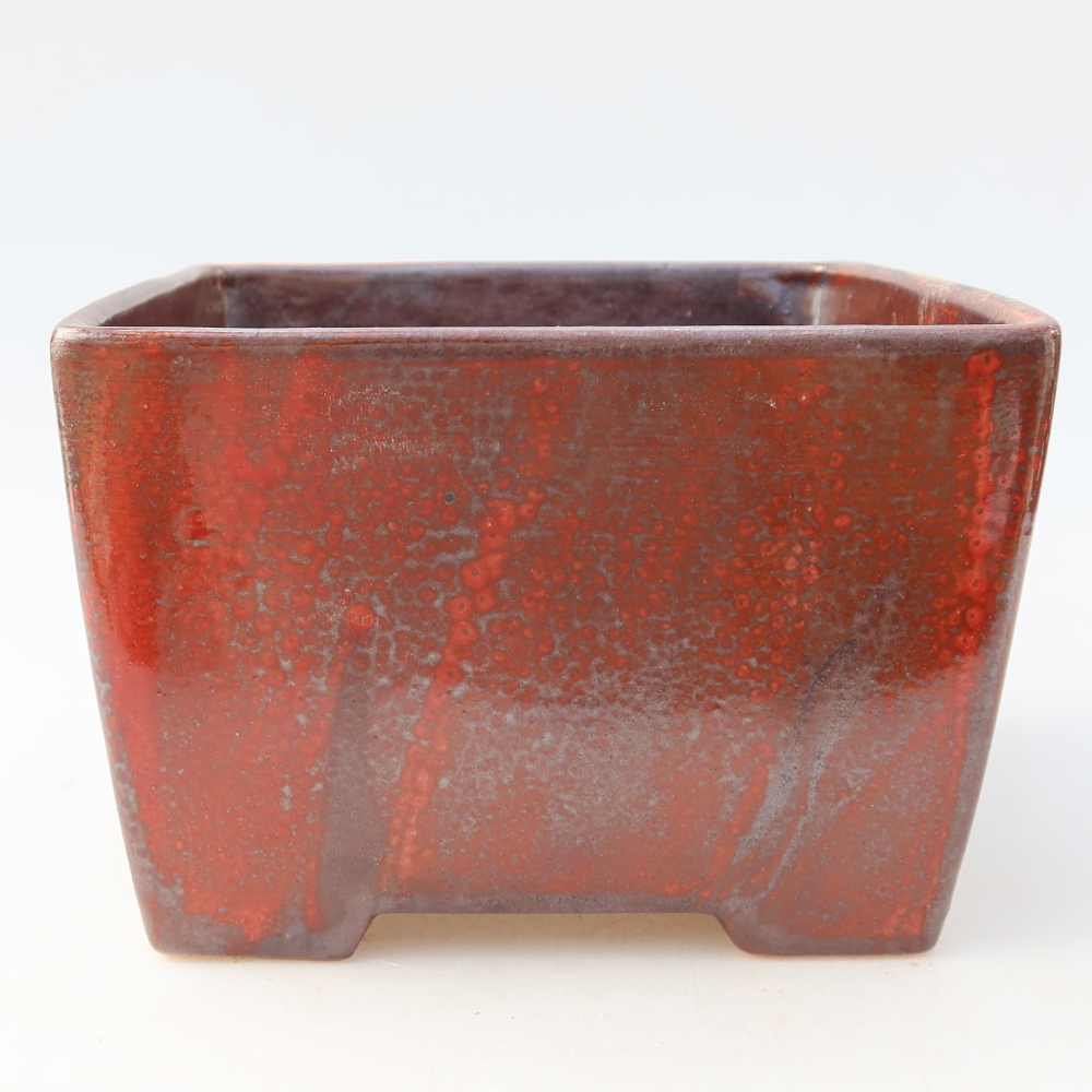Keramische bonsaischaal 15,5 x 15,5 x 11 cm, kleur: rood