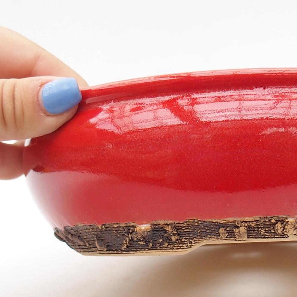 Bonsaischaal van keramiek 18,5 x 18,5 x 6 cm, kleur rood