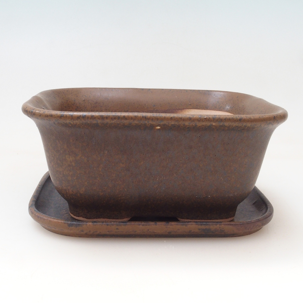 Bonsai kom + schotel H38 - 12x10x5,5 cm - bruin