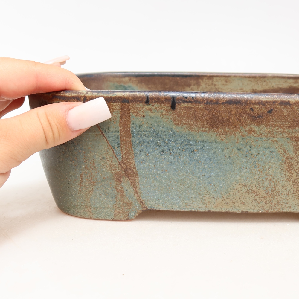 Keramische bonsaipot 23 x 17,5 x 7,5 cm, kleur blauwbruin