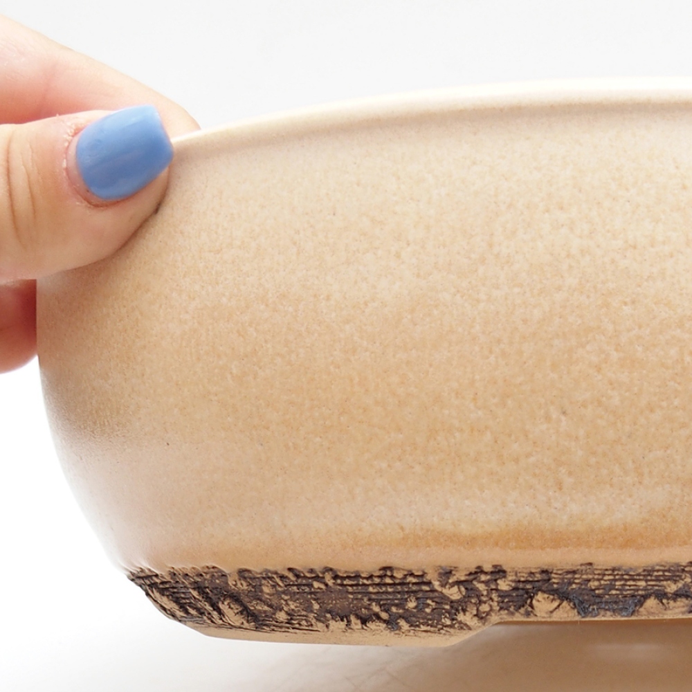 Bonsaischaal van keramiek 21,5 x 21,5 x 7 cm, kleur beige