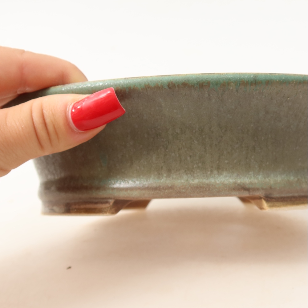 Keramische bonsaipot 17,5 x 16,5 x 4,5 cm, kleur: groen