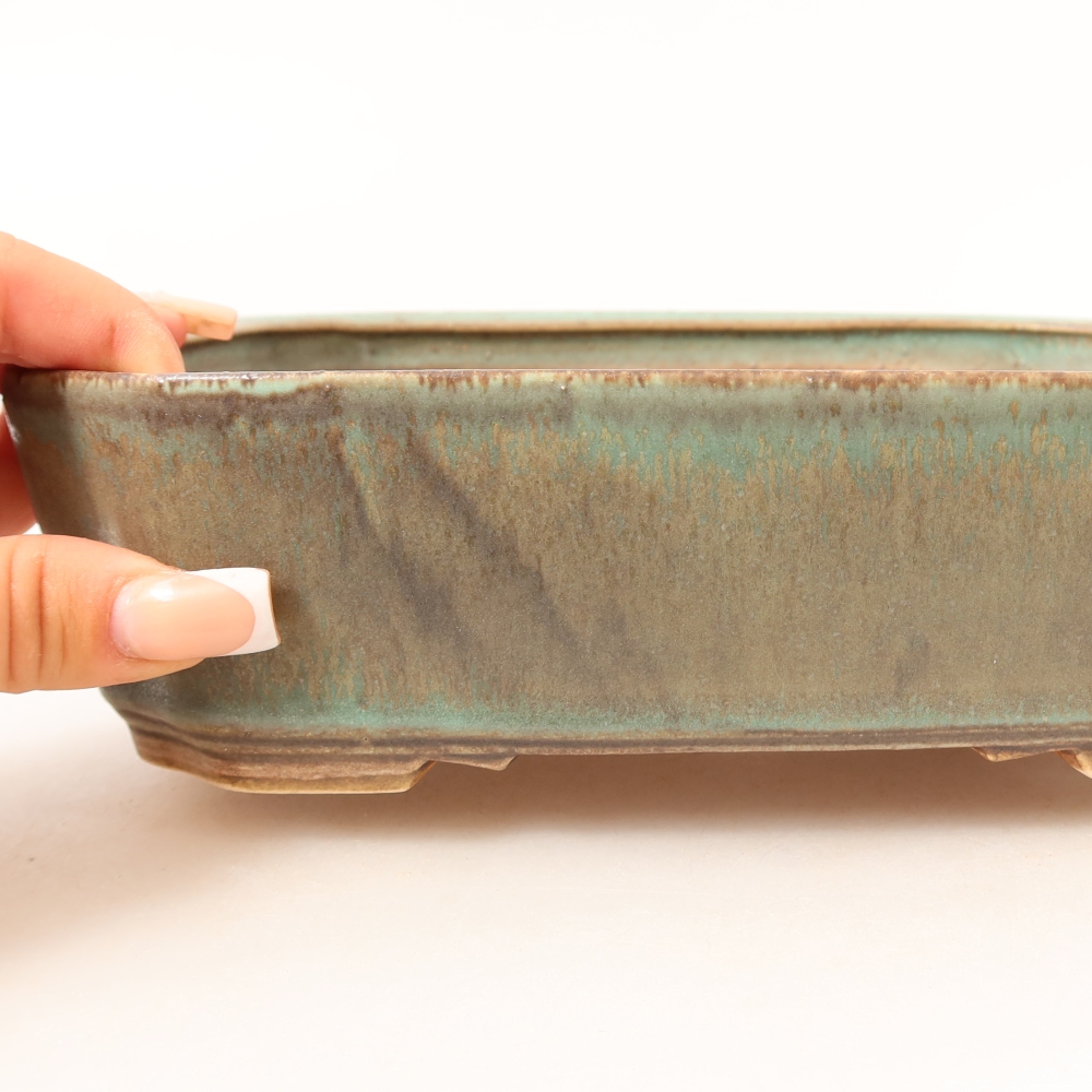Keramische bonsaipot 21,5 x 18 x 6 cm, kleur groen