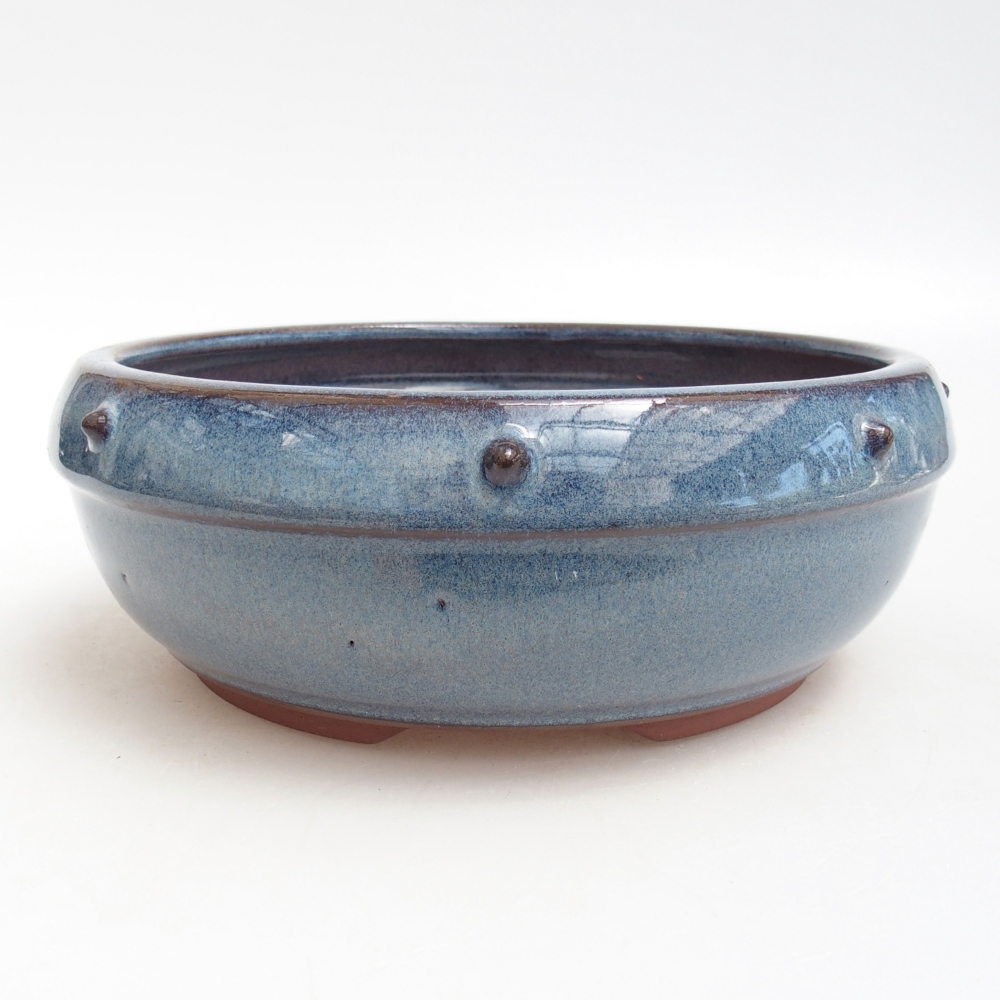 Bonsaischaal van keramiek 18,5 x 18,5 x 7 cm, kleur blauw