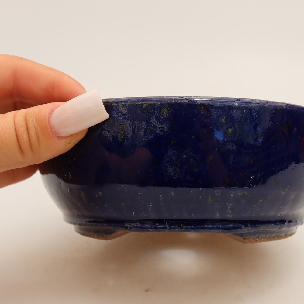 Bonsaischaal van keramiek 13,5 x 13,5 x 5 cm, kleur blauw