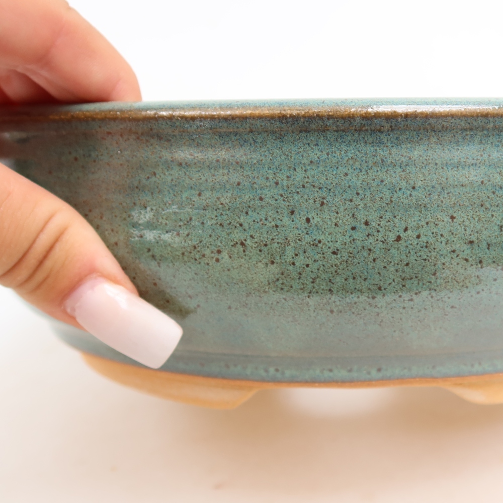 Keramische bonsaipot 21,5 x 21,5 x 7 cm, kleur groen