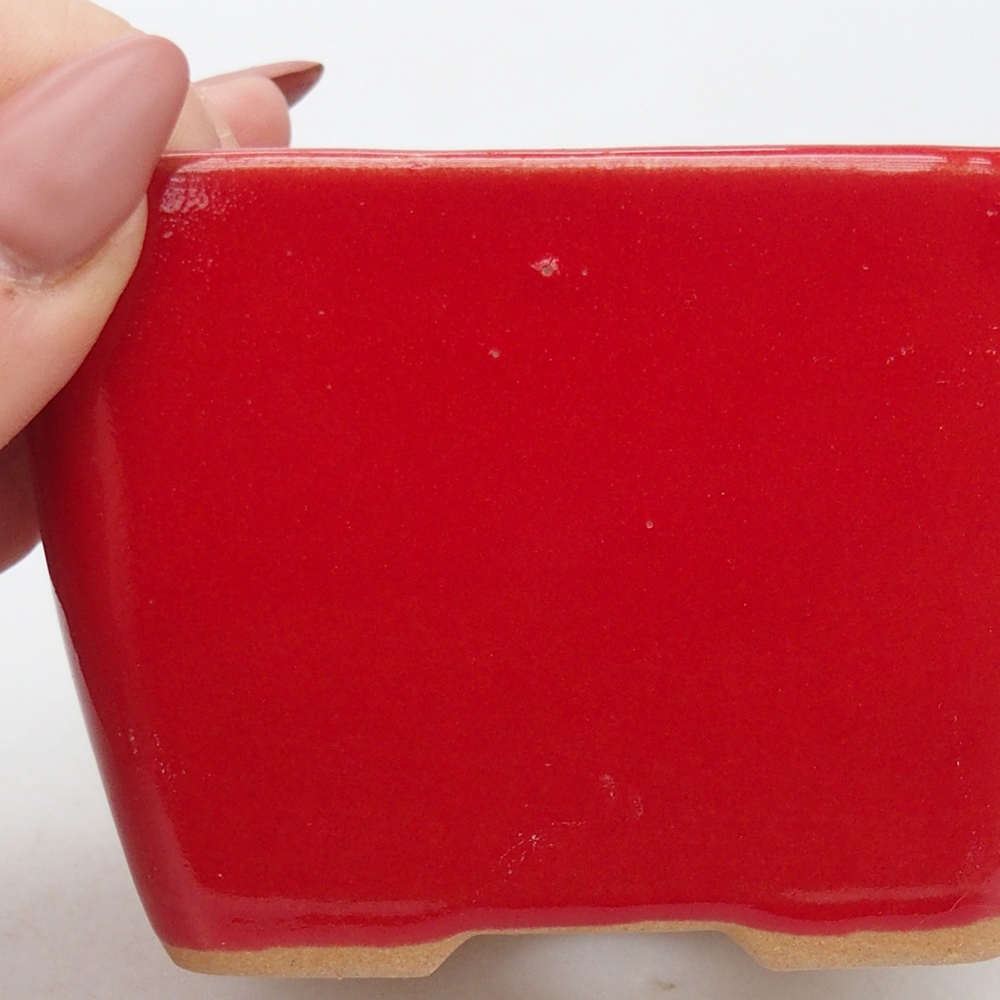 Bonsaischaal van keramiek 8,5 x 8,5 x 6 cm, kleur rood