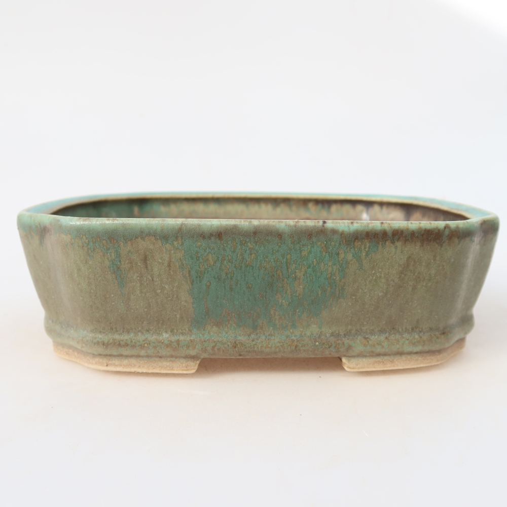 Bonsaischaal van keramiek 17,5 x 14,5 x 5 cm, groen