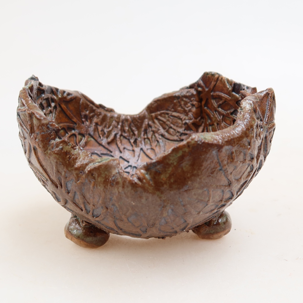 Keramische schaal  8,5 x 8,5 x 6 cm, kleur bruingroen