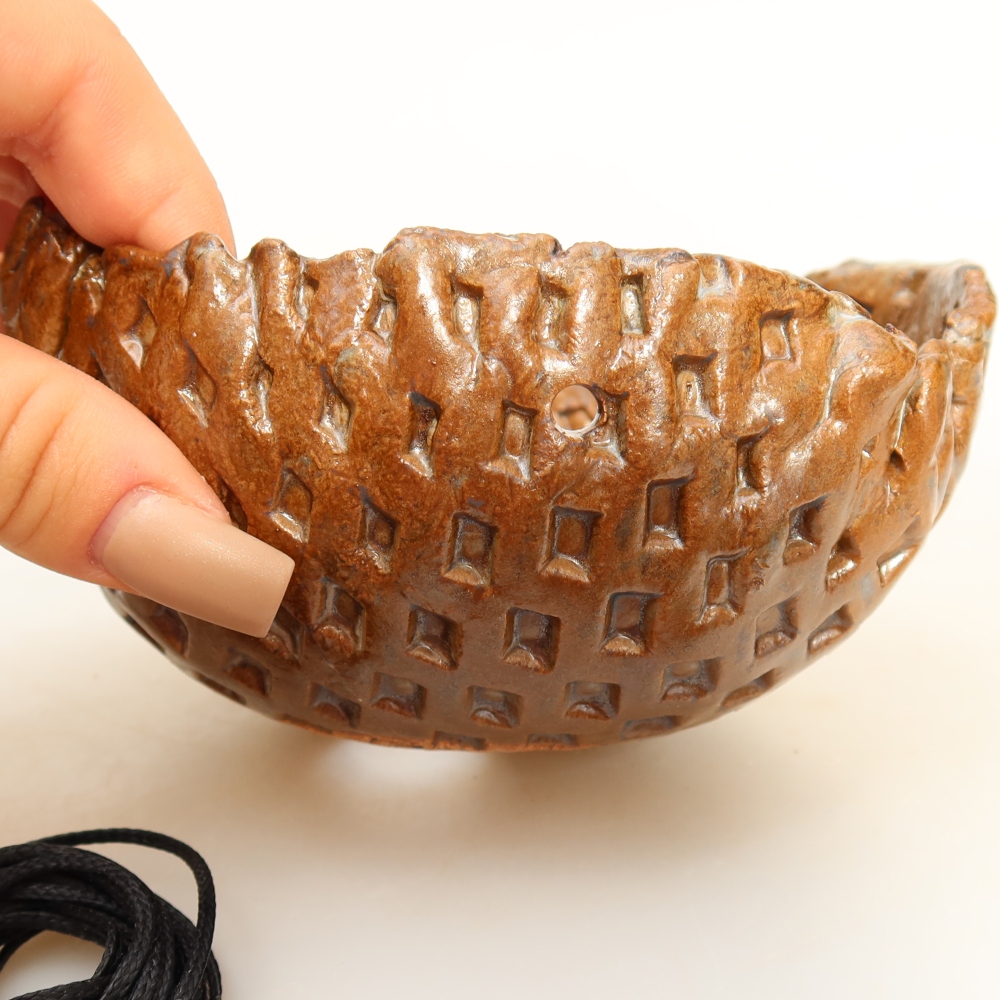 Keramische schaal voor Kokedama 12,5 x 11,5 x 7 cm, kleur bruin