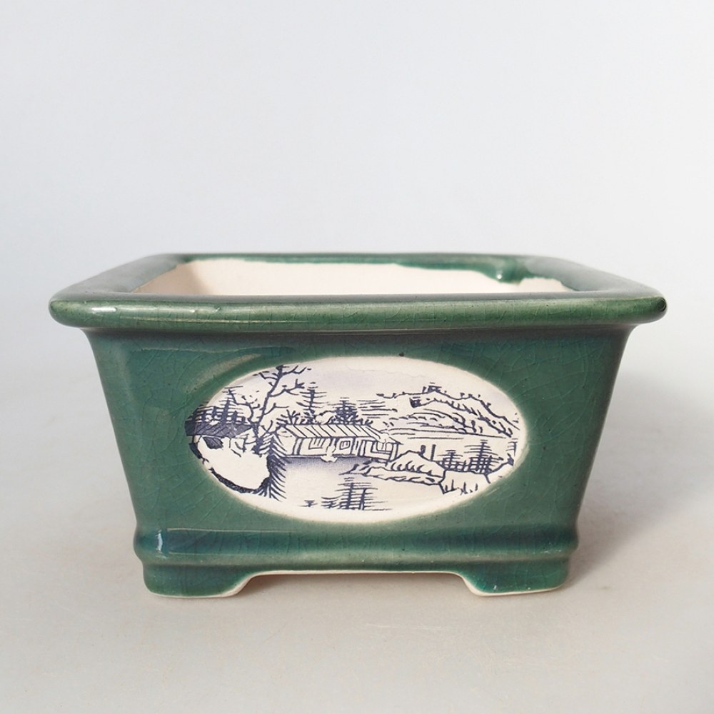 Bonsaischaal van keramiek 13 x 13 x 7 cm, groen