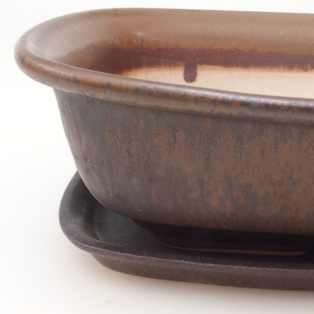 Bonsai kom + schotel H08 - 25 x 19,5 x 6 cm - bruin